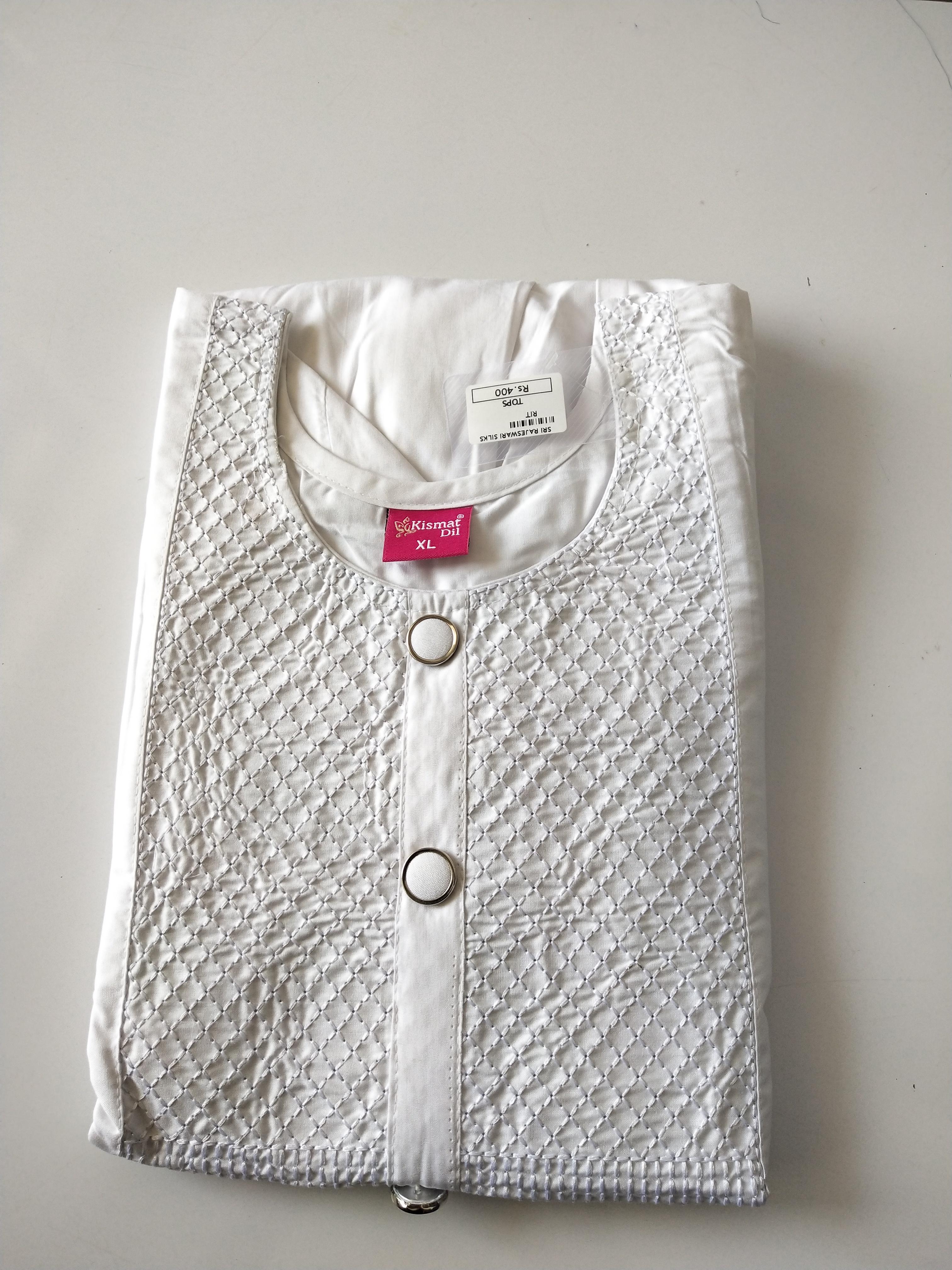 Trendy White  Kurthi Top -TKSM010